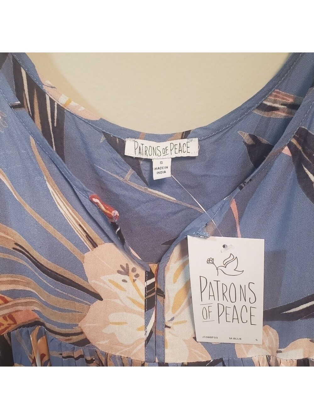 PATRONS OF PEACE Floral Print Braided Spaghetti Strap Cropped Ruffled Bl… - Picture 5 of 8